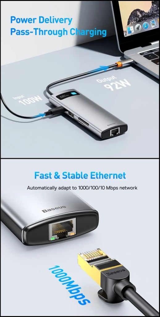Хаб Baseus 8 in 1 Type-C Gleam hub адаптер переходник otg Macbook Pro