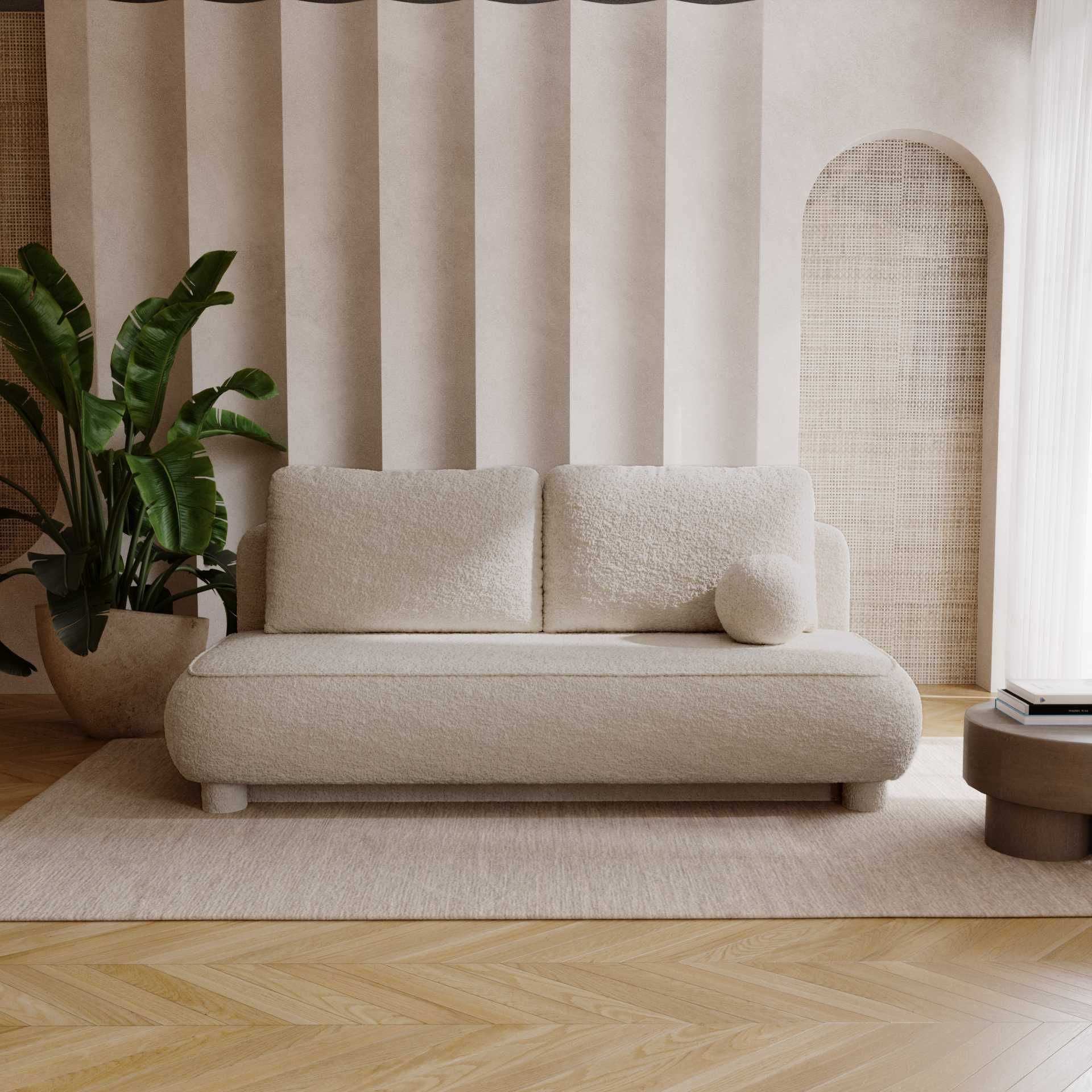 Wygodna Sofa Kanapa ABRIGO Rozkładana Funkcja Spania Pojemnik BOUCLE
