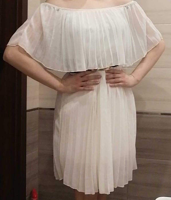 biała sukienka hiszpanka plisowana s m l komunie chrzciny