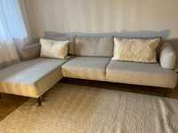 Sofá Chaise Lounge cinzento e branco
