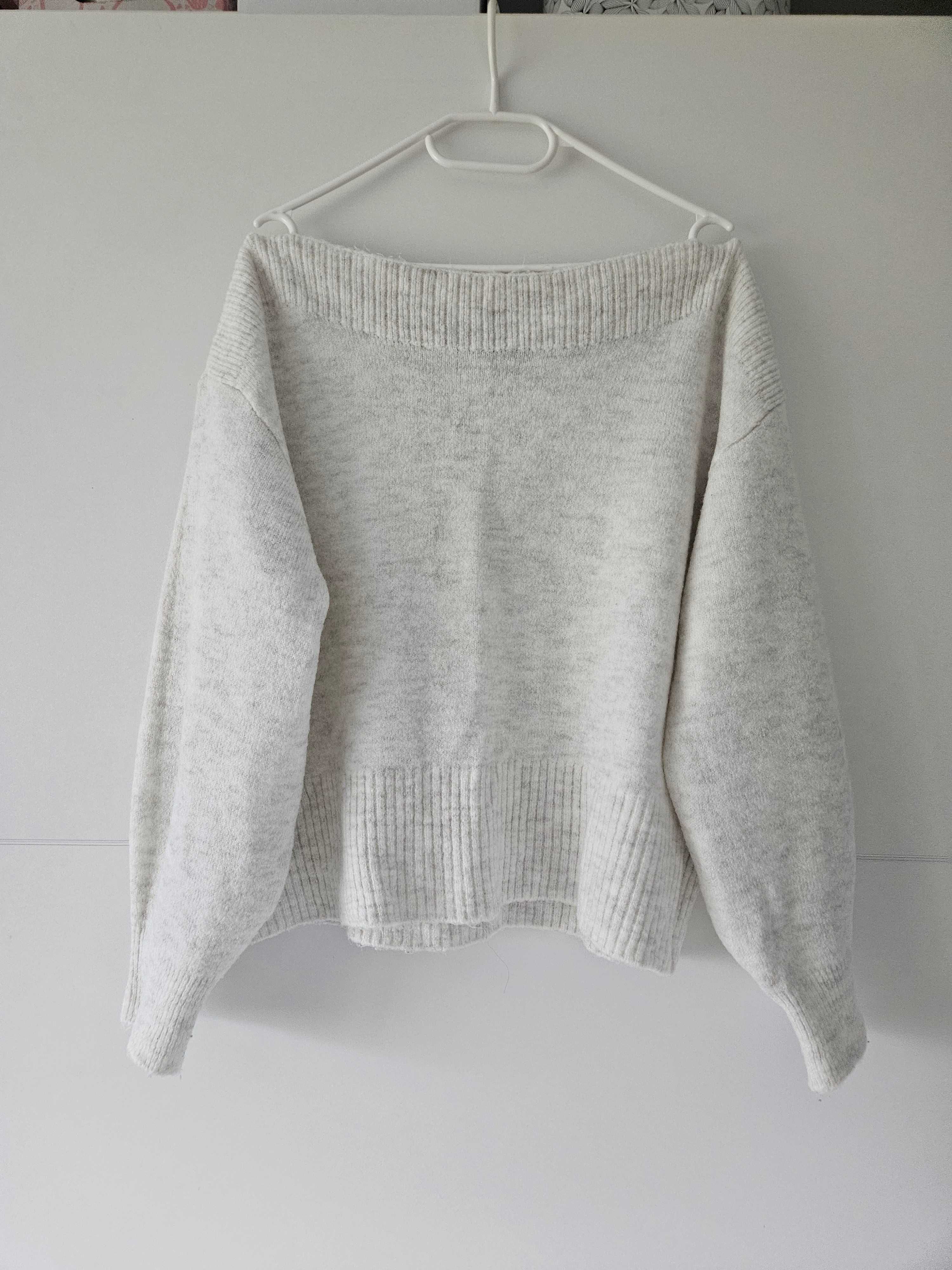 Sweter luźny melanżowy biały kremowy okryte ramiona łódka oversize M L