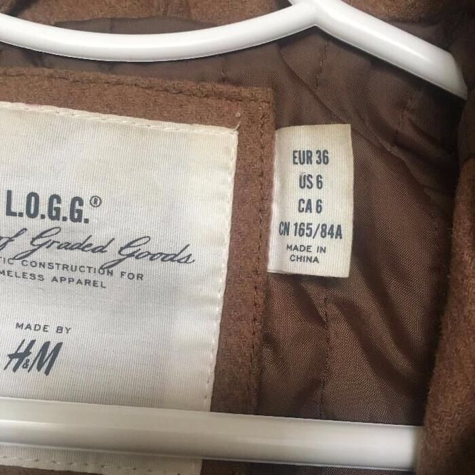 Бежевое пальто дафлкот парка куртка H&M LOGG с капюшоном