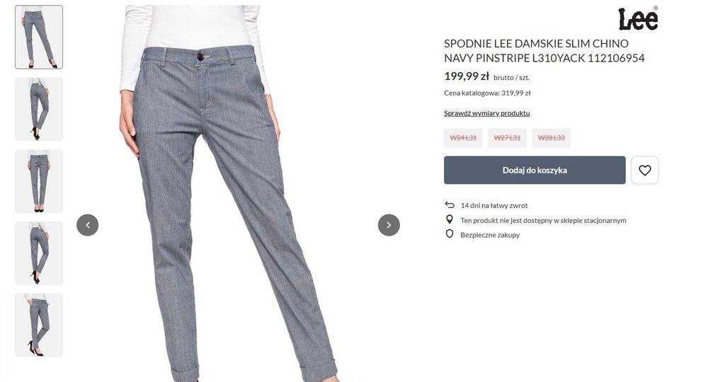 spodnie chino Lee w prążek chinosy marynarskie navy W28 L31