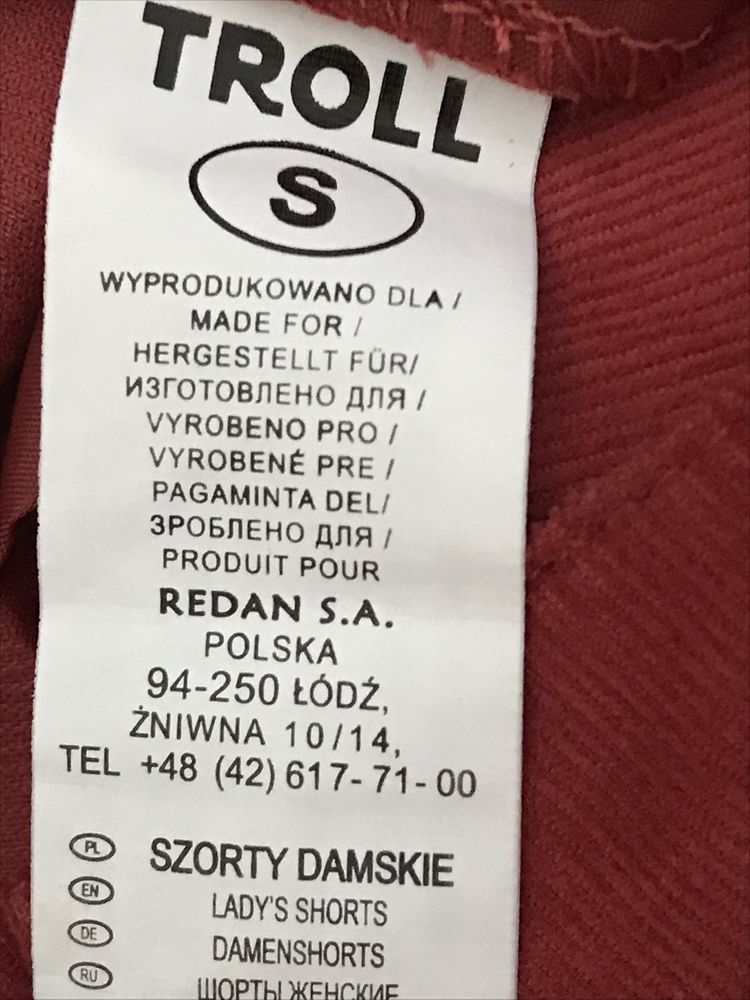 Troll S damskie krótkie spodneki sztruksowe nowe z metką bordowe lato