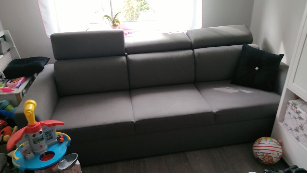 Kanapa, sofa Wajnert z funkcją spania, szara z zagłówkami stan bdb