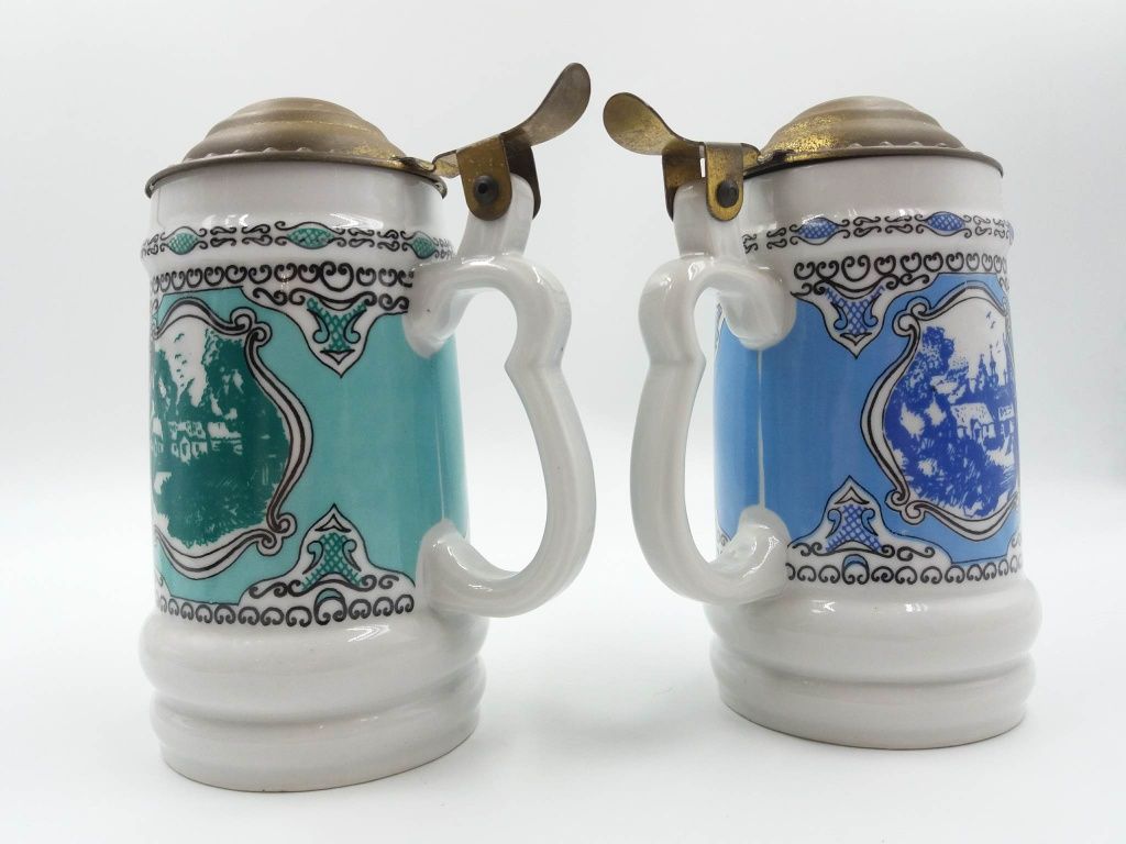 Dwa porcelanowe kufle sygnowane Bogucice z klapką PRL