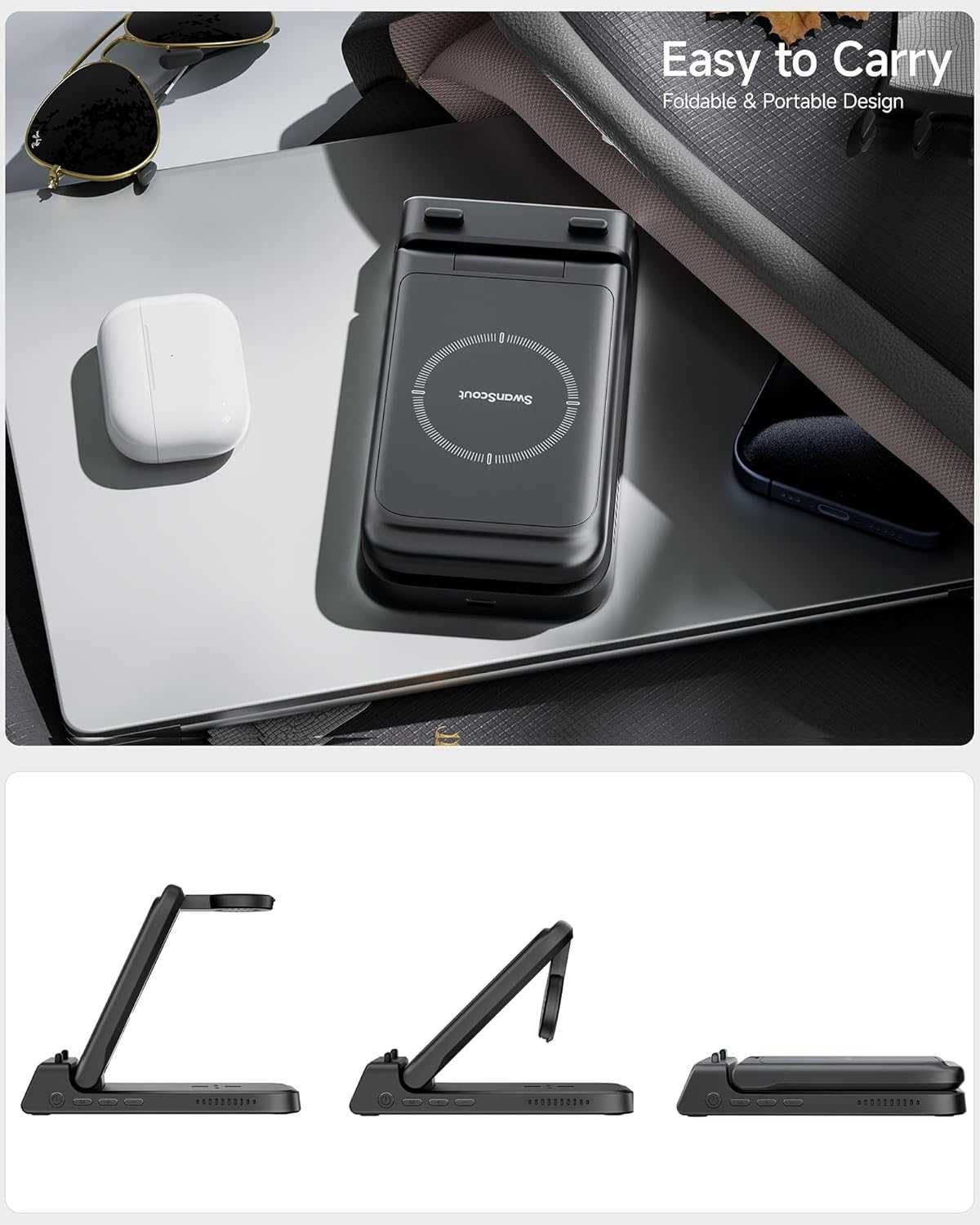 Bezprzewodowa Stacja Ładująca, Ładowarka 3 w 1 do iPhone, Apple Watch