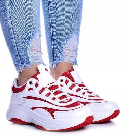 Sneakersy, adidasy na platformie biało - czerwone r 37