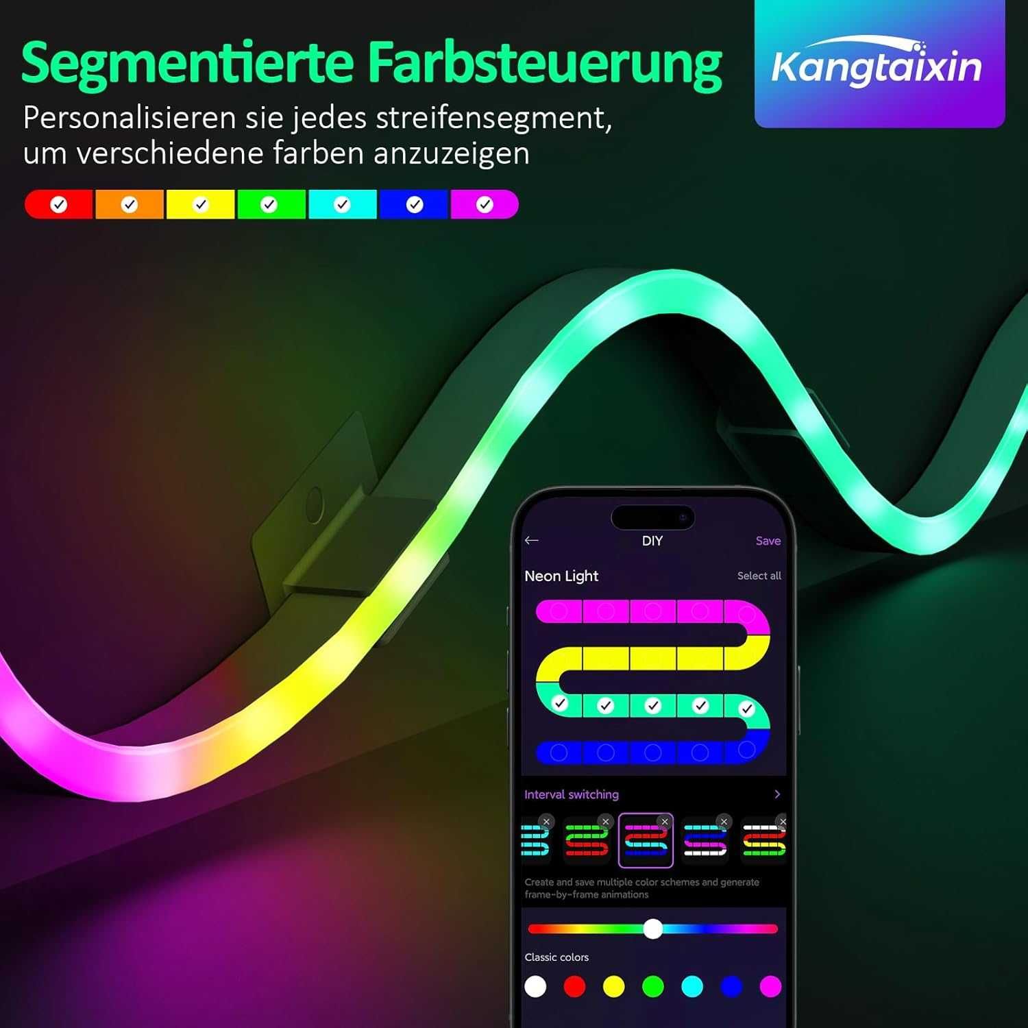 Faixa Smart LED Néon Flexível, RGB, com App e Sincronização Musical 3m