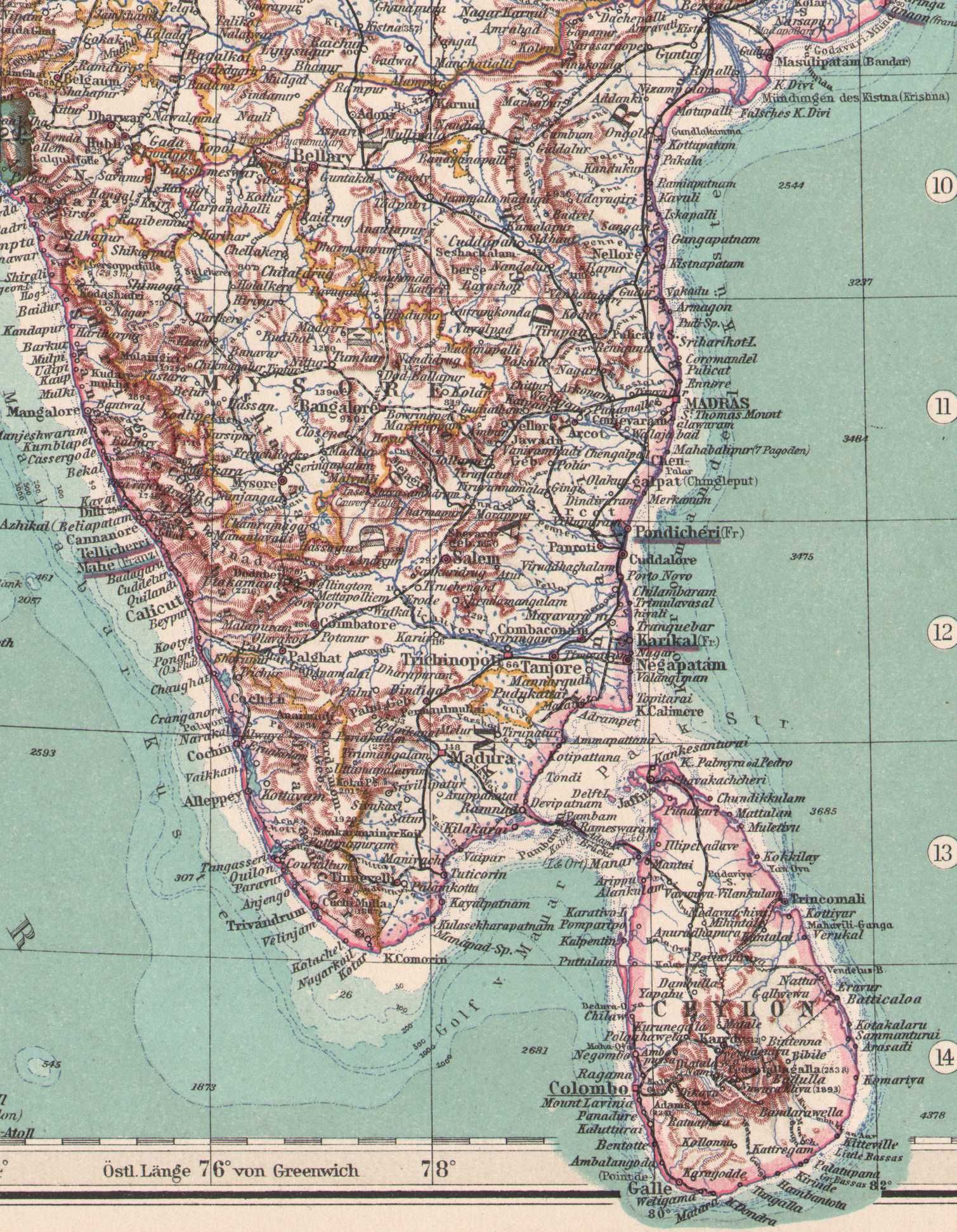 Indie Cejlon Nepal Himalaje. Mapa miedzioryt 1931 r. Autentyk