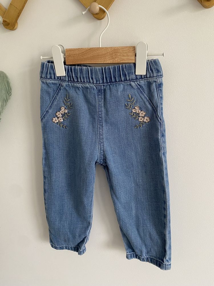 Spodnie jeansowe 80 niebieskie Marks & Spencer wyszywane kwiaty newbie