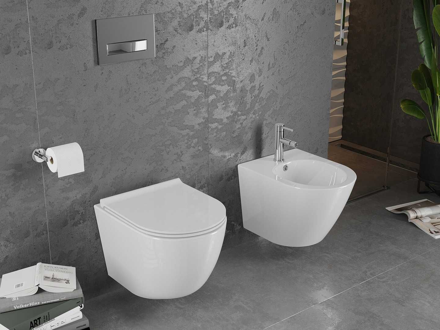 Miska WC CATANIA + Bidet deska duroplast rimless WŁOCHY nano coating