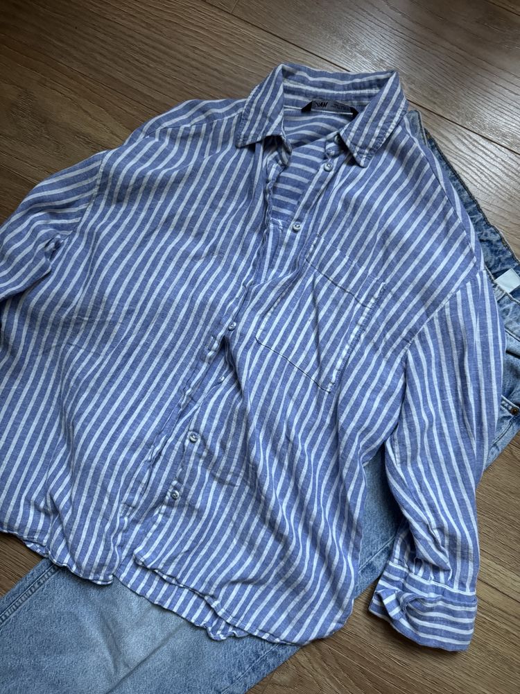Лляна сорочка в полоску zara