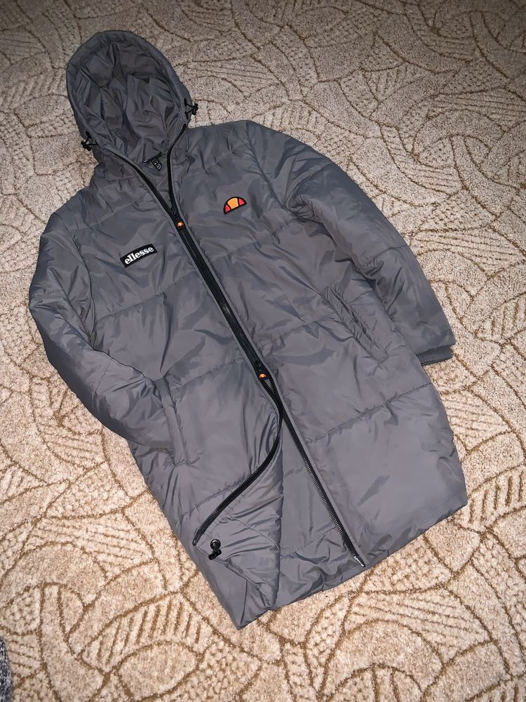 Ellesse 32 жіночий сірий довгий пуховик куртка зимова дутий