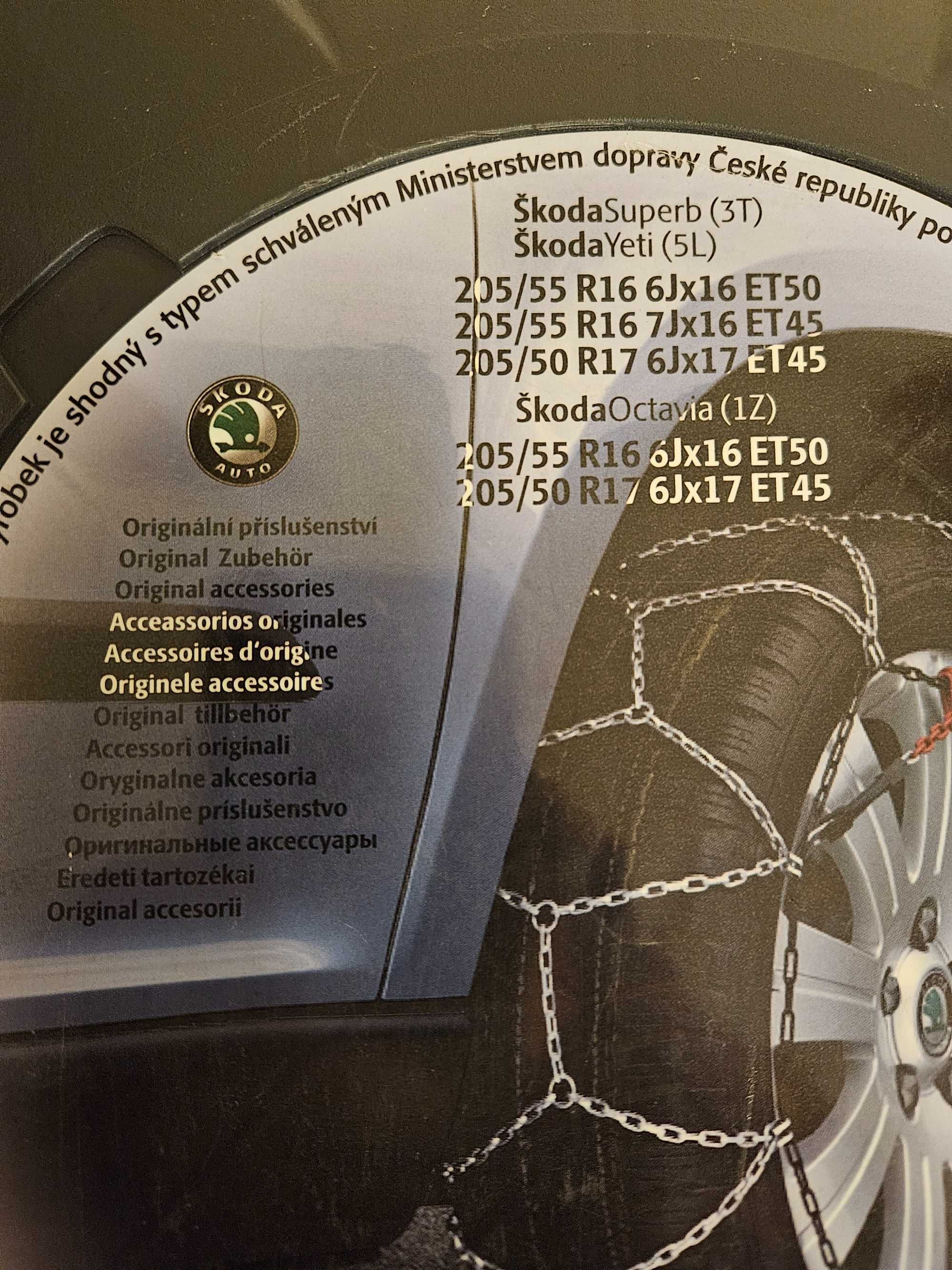 Łańcuchy śniegowe SKODA oryginał  16" i 17"  NOWE !!!