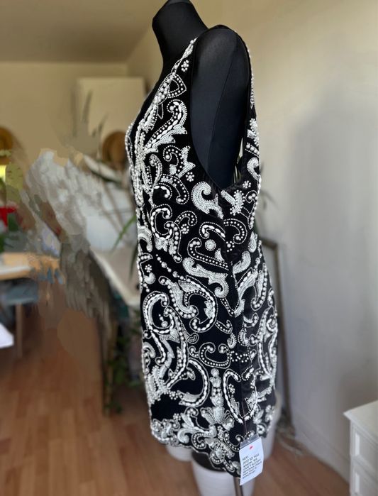 Asos Rochie aksamitna cekinowa sukienka mini 48 4 xl perłami