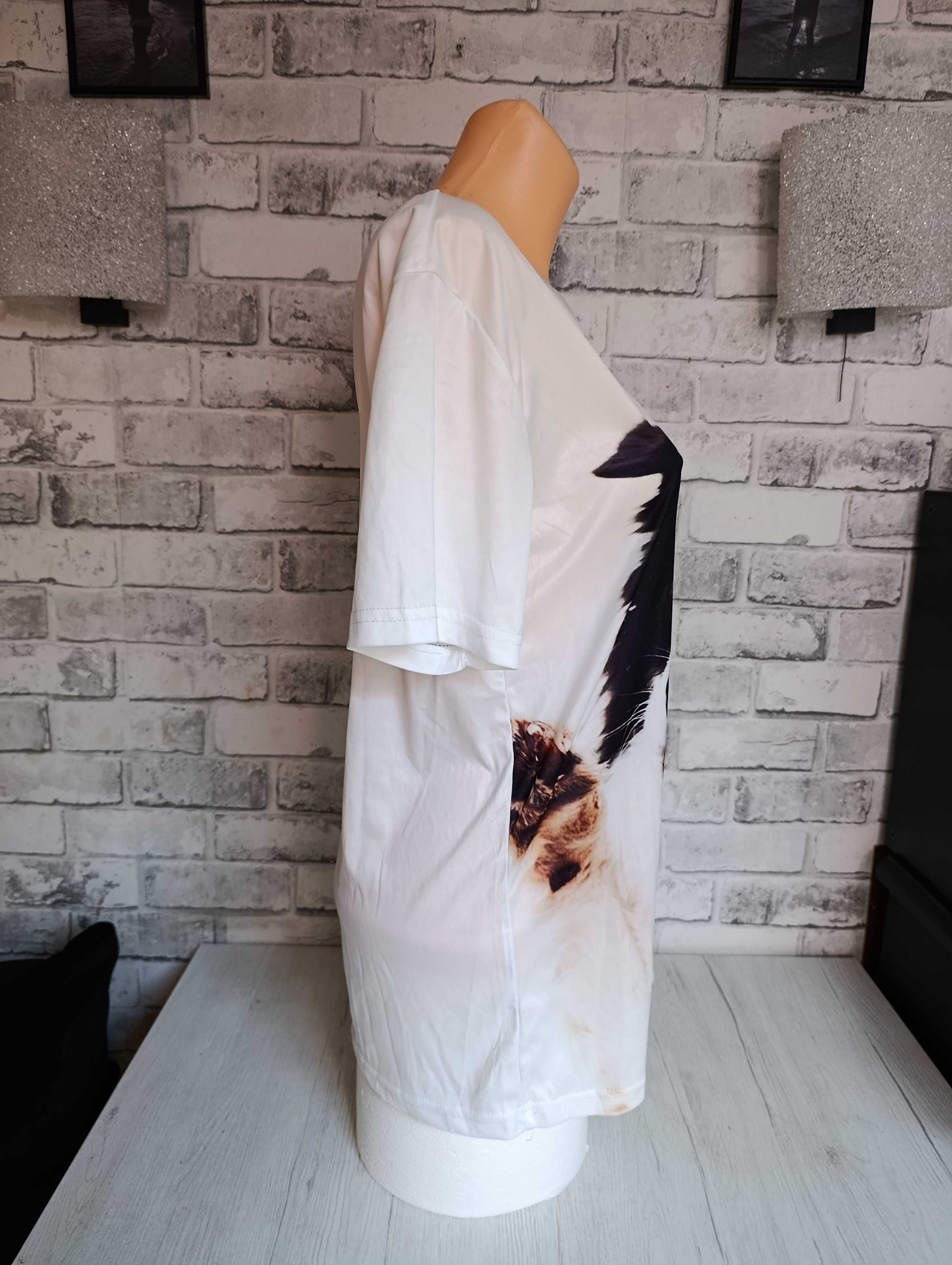 M t-shirt biały koszulka krótki rękaw bluzka BC Border Collie z psem