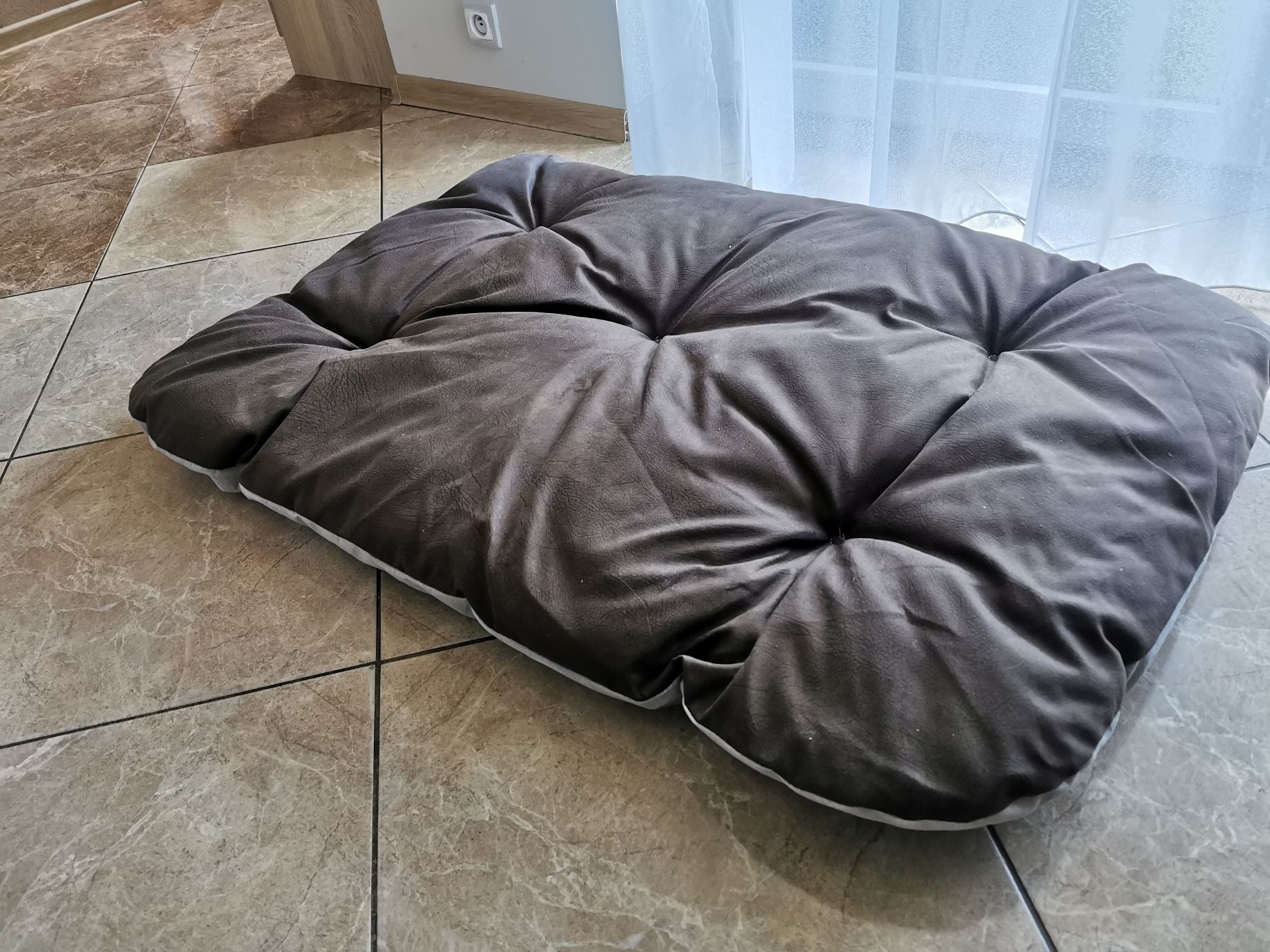 Nowe legowisko dla psa duże 110x80 brązowe szare gruba poduszka