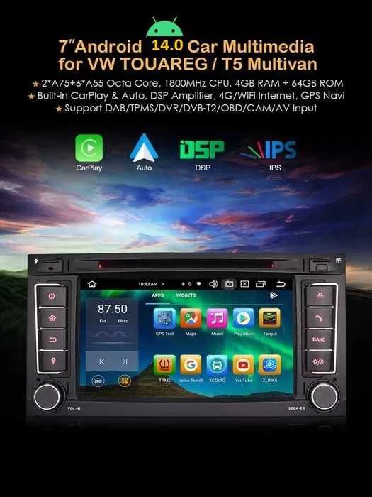 Auto-rádio 2 din android 14 para VW Touareg T5 OctaCore