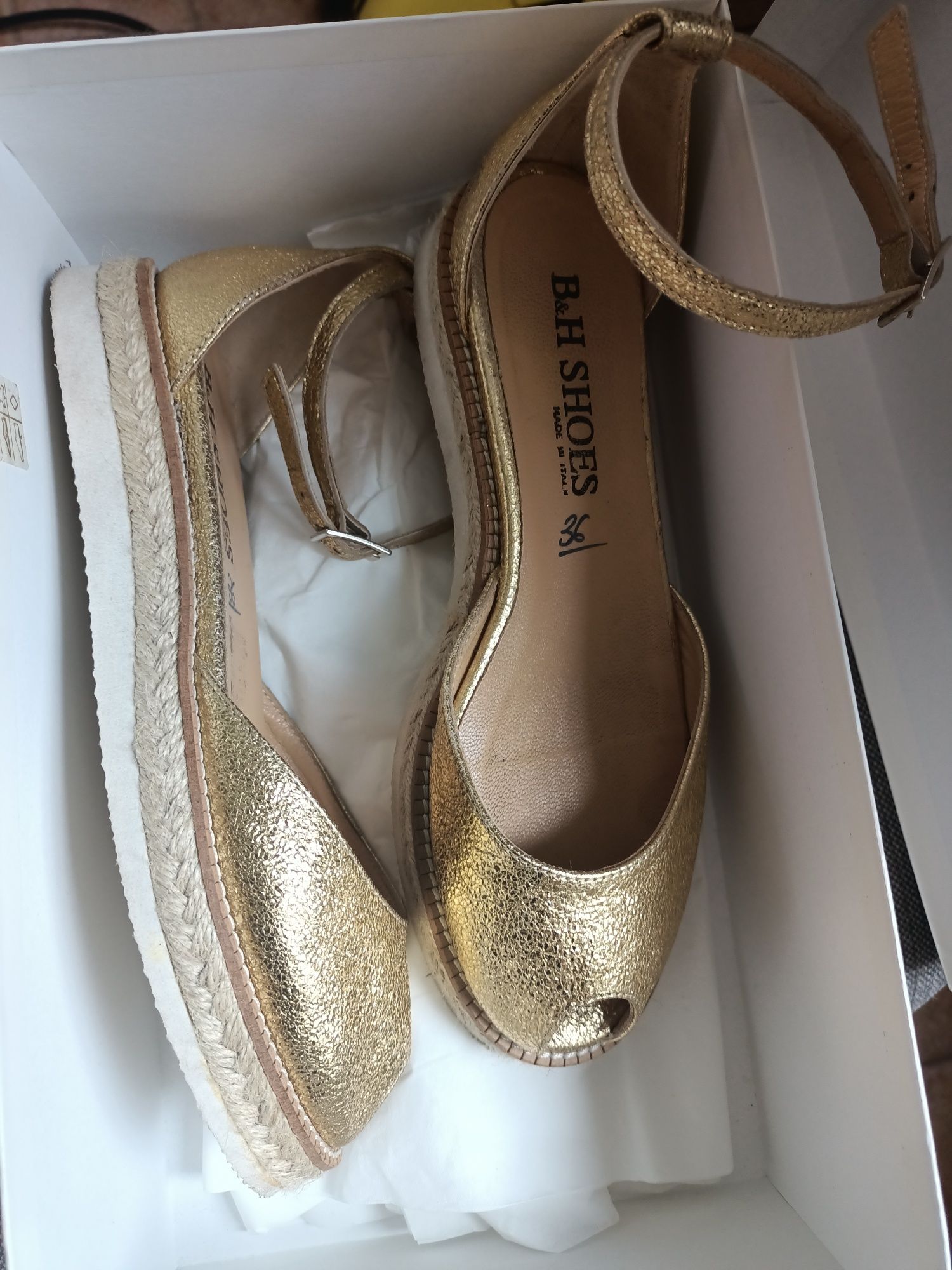 Sandały  espadryle damskie złote włoskie 36