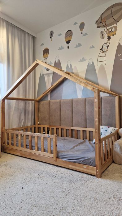 Łóżko łóżeczko 180x90 boho dziecięce drewniane domek z materacem TANIO