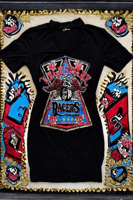 Czarny Długi T-shirt Tunika Sukienka Choker Rock Rockowy Underground