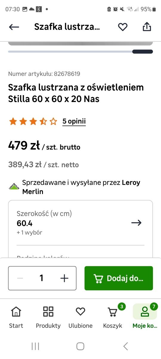 Nowa szafka z lustrem podświetlana do lazienki
