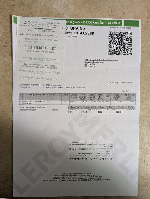 Esquentador Endesa com fatura