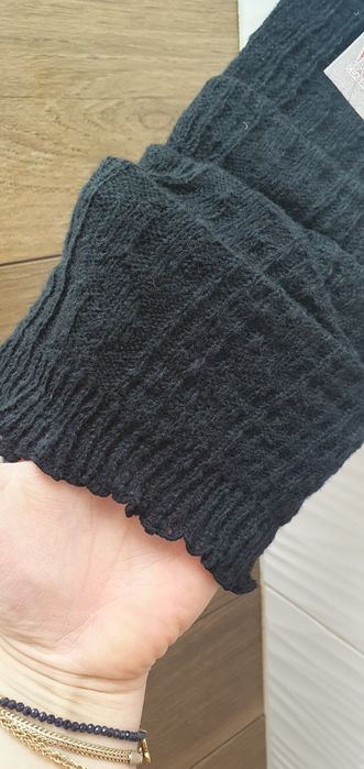 Czarny ocieplacz na nogi łydki sweterek na  buty kozaki angora wełna