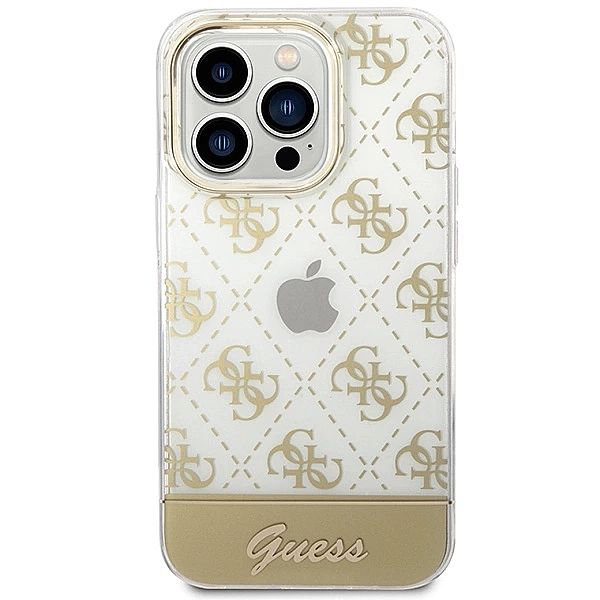 Etui Guess 4G Pattern Script na iPhone 14 Pro Max - złote