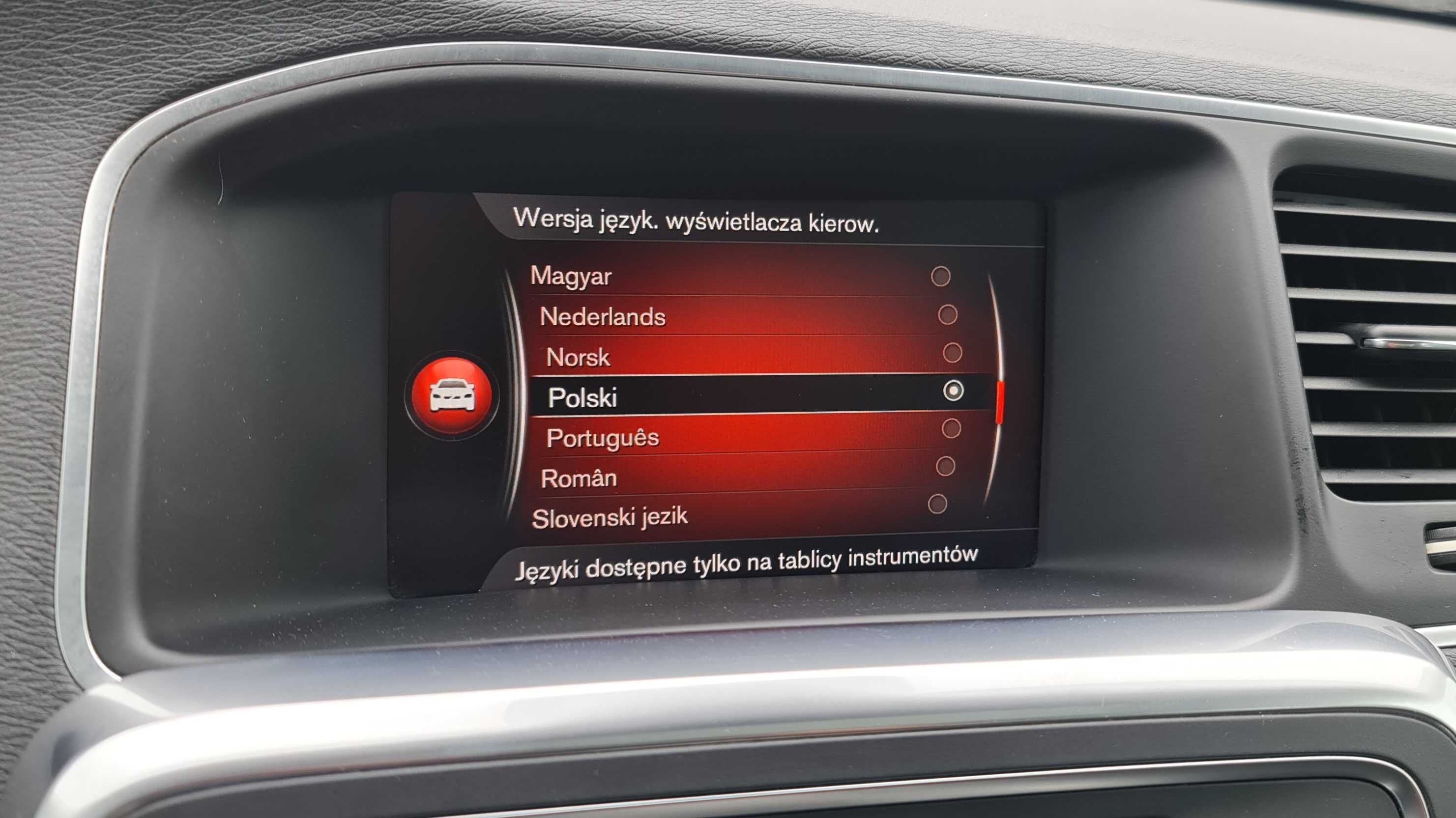 Volvo Polskie menu jezyk konwersja USA XC60 XC70 V40 V70 S80 S60 V60