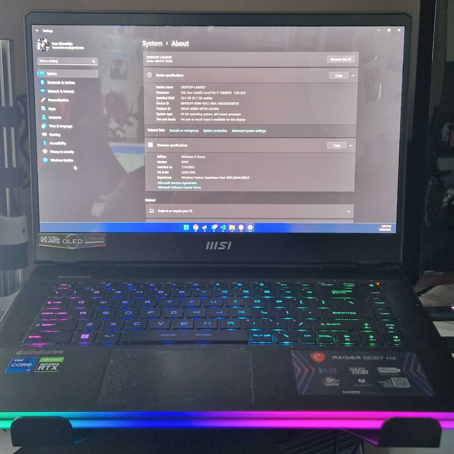 Laptop gamingowy MSI Raider 240Hz, i7, 32GB RAM, 2TB Dysk, RTX 3080 Ti