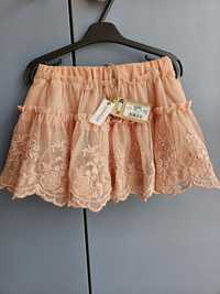 Newbie 74/80 różowa morelowa spódniczka tiulowa spódnica hafty kwiaty