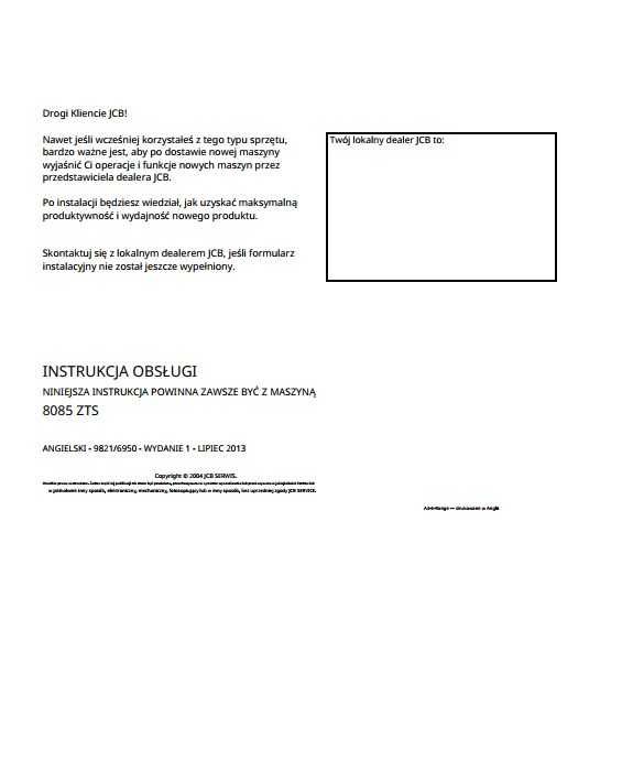 Instrukcja obsługi JCB 8085 ZTS PL
