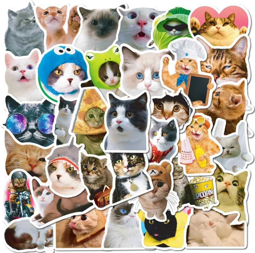 Виниловые наклейки коты мемные стикеры стикерпак котики мемы милые