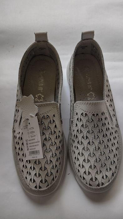 Buty skórzane damskie ażurowe mokasyny r.37