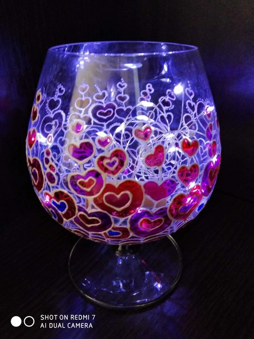 Фужери або бокали "сердечка". Авторський вітражний розпис. Handmade