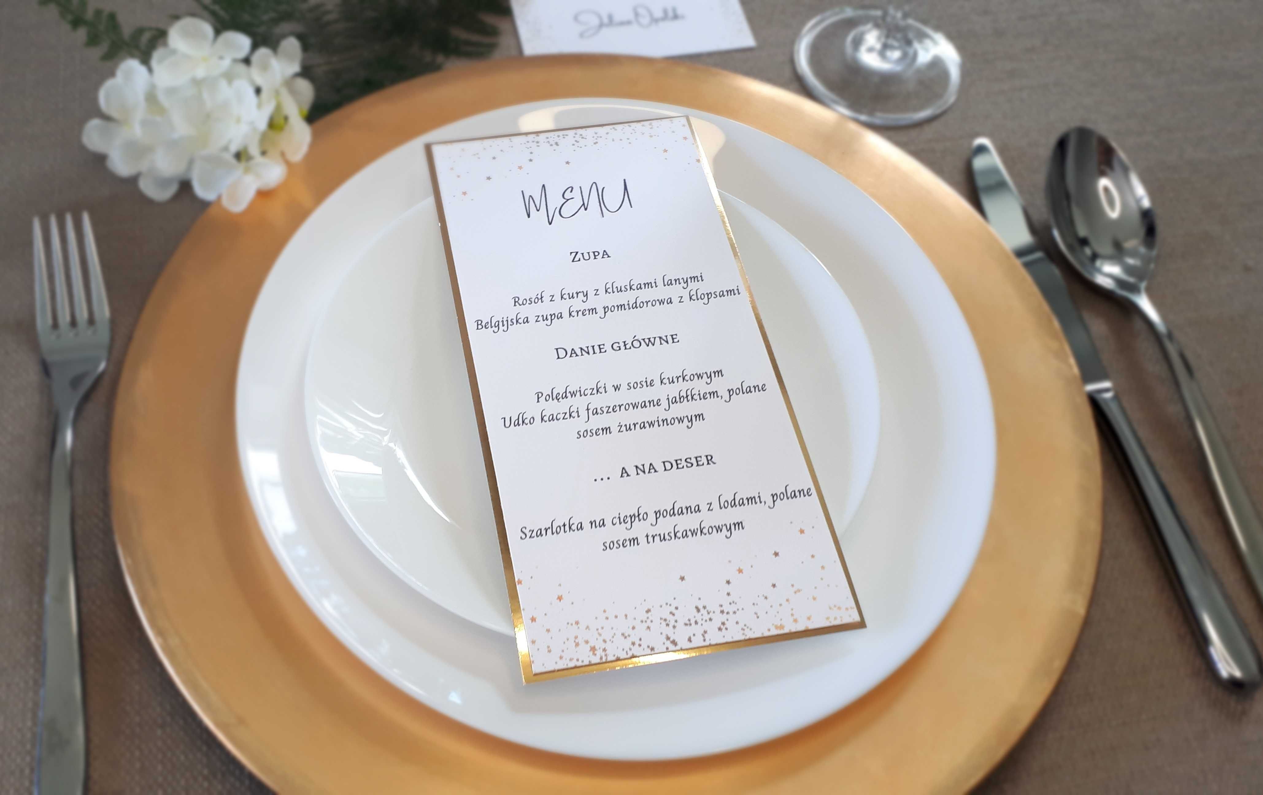 MENU WESELNE Ślubne Karta Dań na wesele GLAMUR