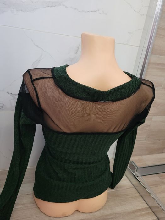 Zielony sweterek sweter z siateczką S 36 selfieroom bawełniany swetere