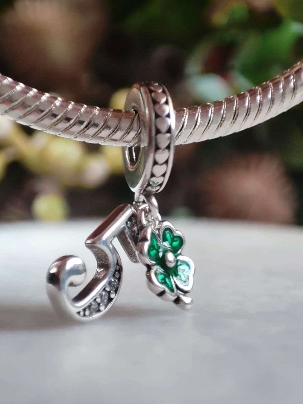 Charms srebro 925 szczęśliwy numer 5 piątka koniczyna na Pandora