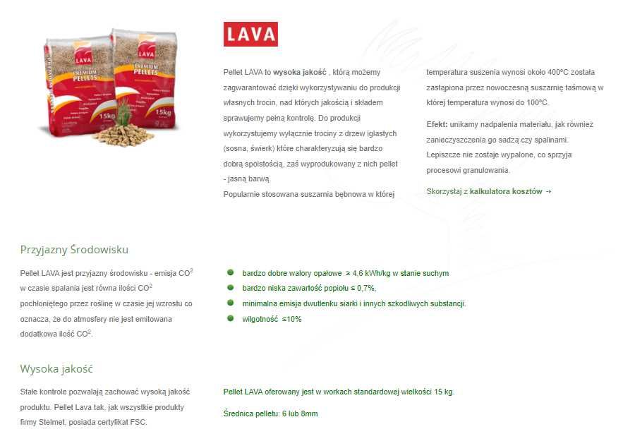 Pellet drzewny LAVA 6 mm Stelmet 975kg - dostawa gratis