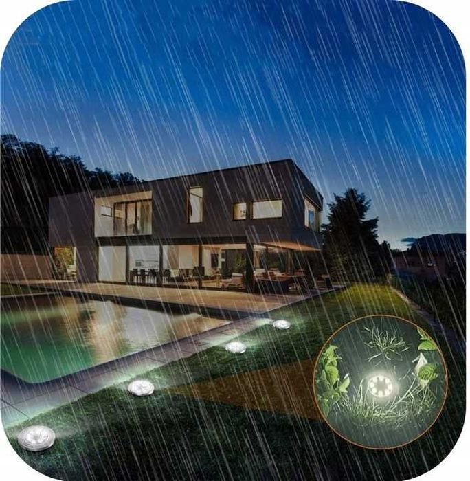 Lampa solarna ogrodowa lampki led gruntowe czujnik zmierzchu 12 x dysk
