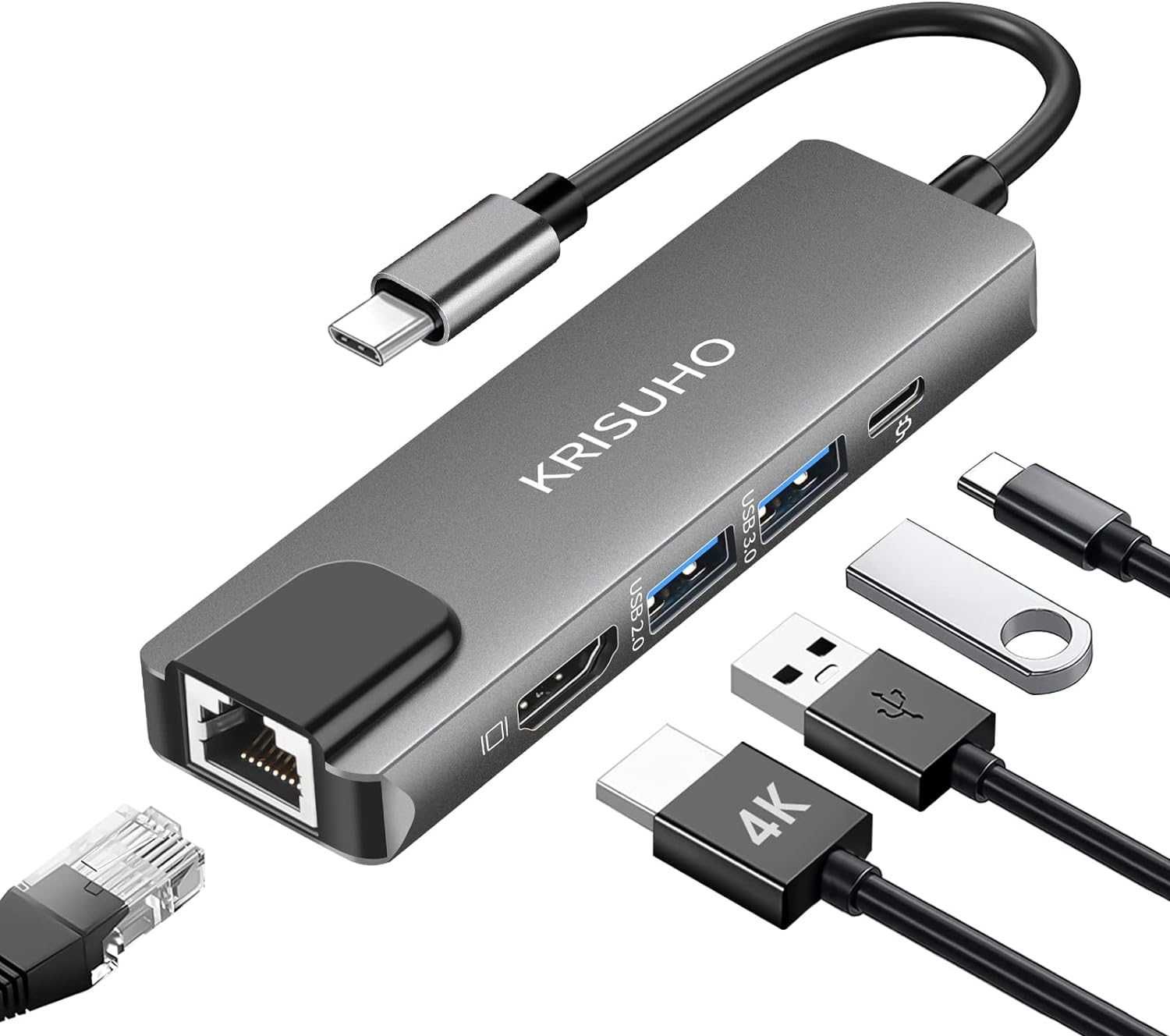 Hub USB C, KRISUHO 5 w 1 USB C na HDMI, wieloportowy adapter