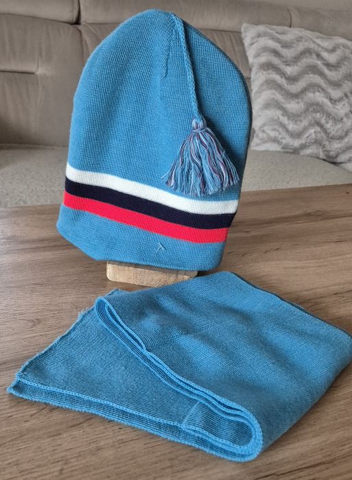 Nowy komplet zestaw PRL czapka jak kangurek paski szalik lata 80