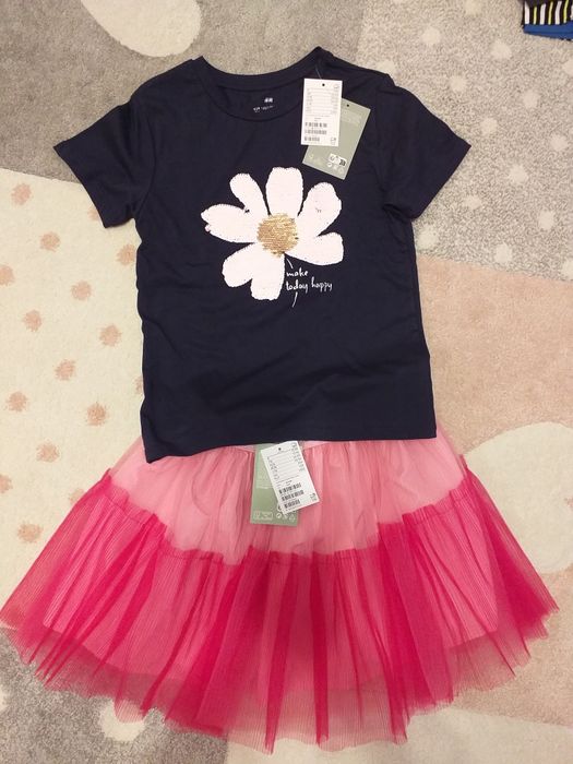Spodniczka, bluzka,  T-shirt H&M, rozm. 122/128