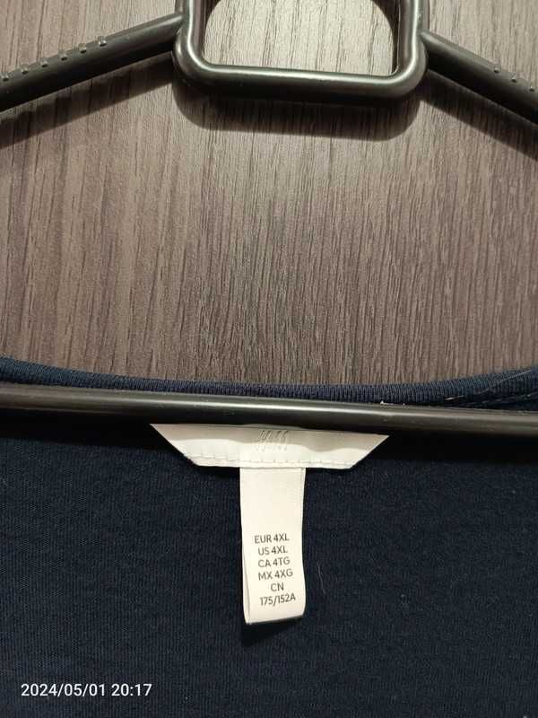 Granatowa Bluzka Krótki Rękaw 100% Wiskoza Plus Size H&M Rozmiar 4XL