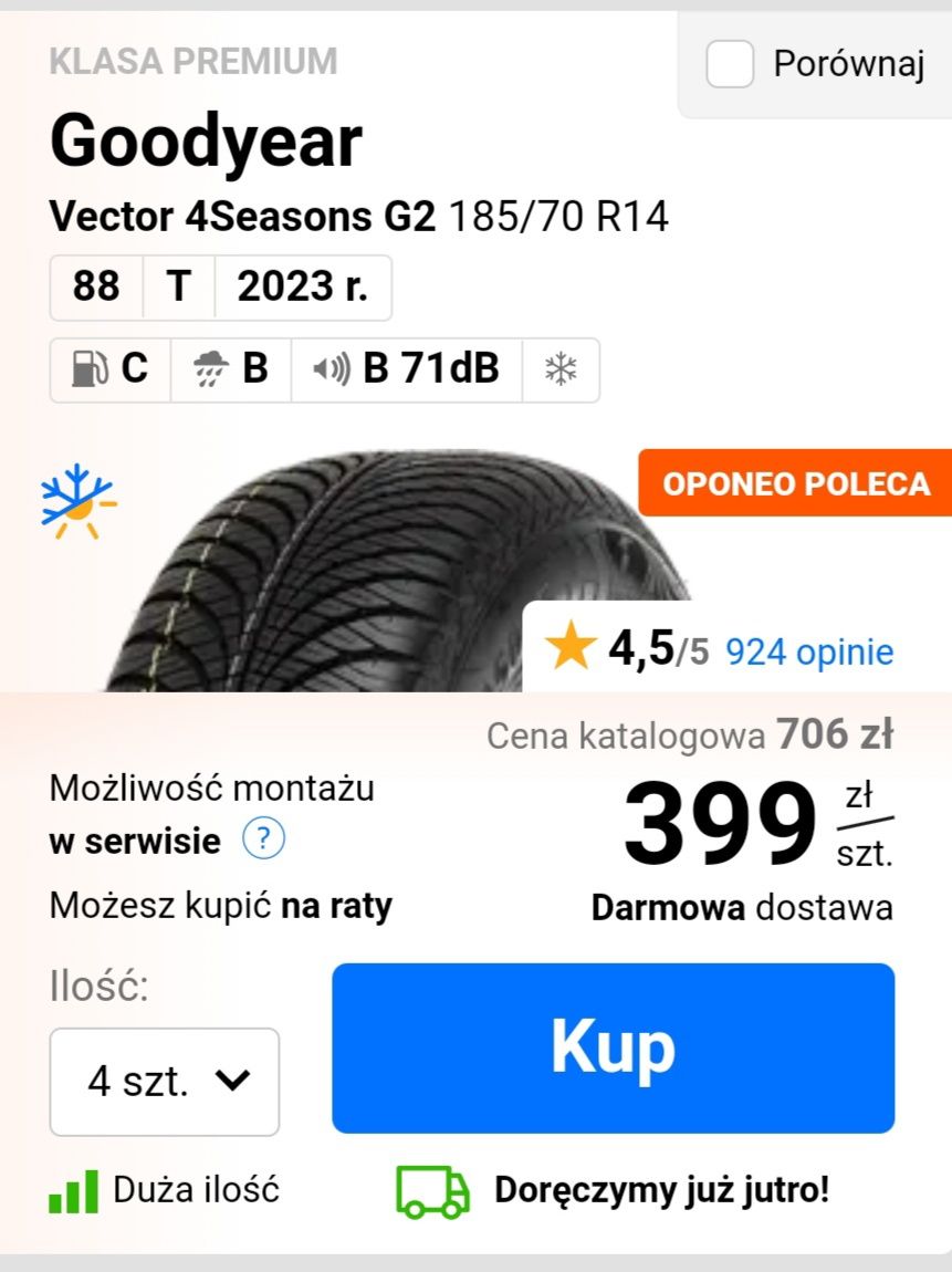 Opony całoroczne Goodyear Vector 4Seasons 185/70 R14