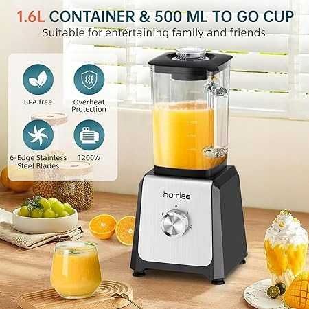 Blender-mikser stojący 1200W z funkcja pulsu, 1,6 l, szklany pojemnik