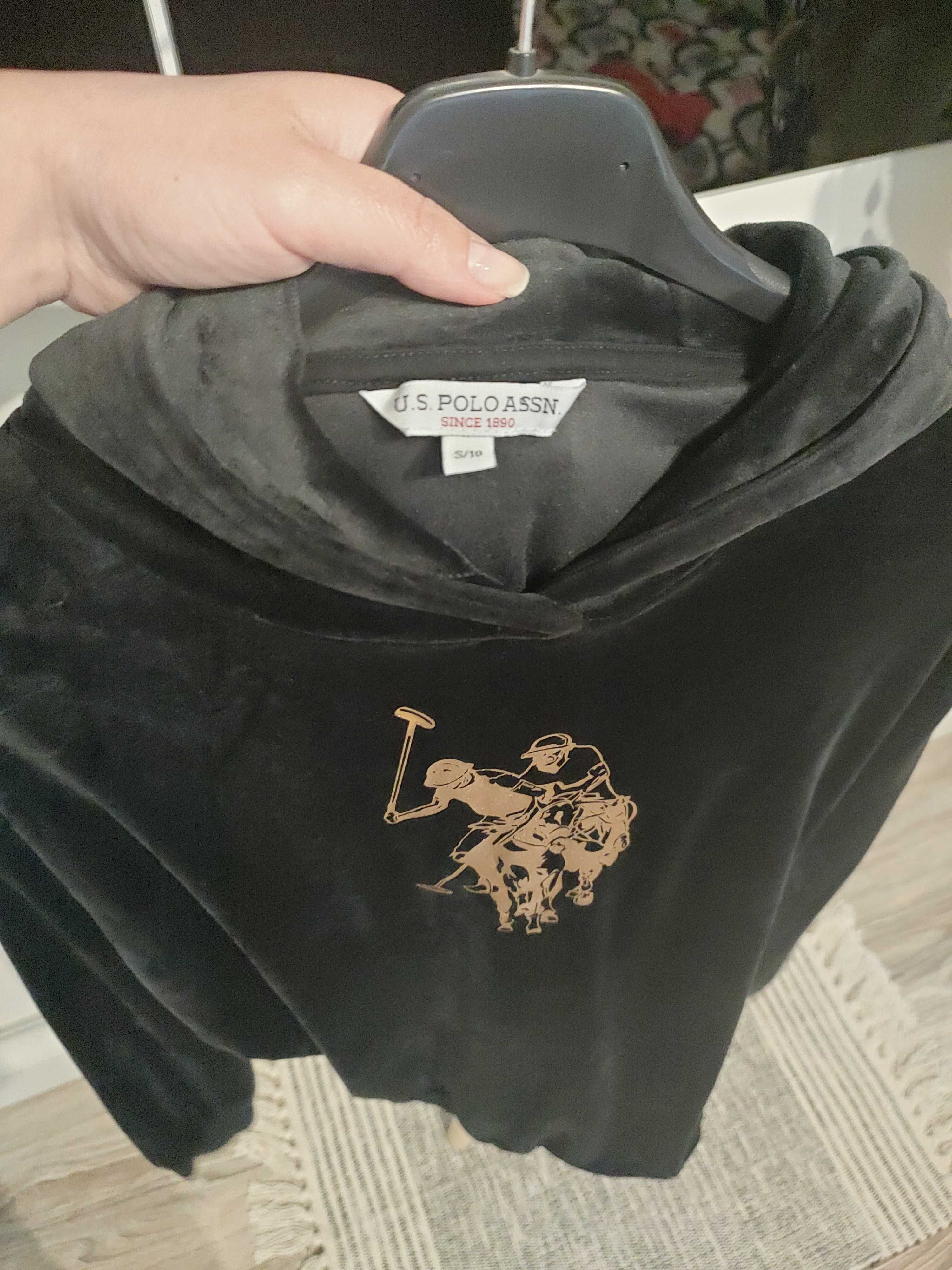 Sukienka bluza tunika welurowa czarna z kapturem u.s. polo assn.