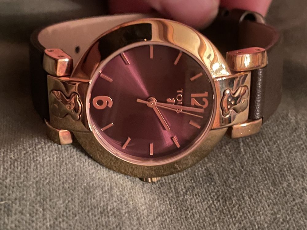 TOUS zegarek różowe złoto skóra idealny PLATE ROUND